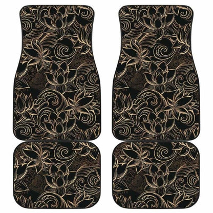 Luxurious Gold Lotus Waterlily Black Background Front And Back Car Mats