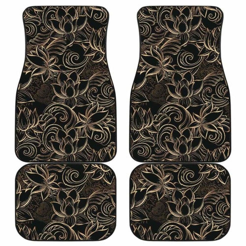 Luxurious Gold Lotus Waterlily Black Background Front And Back Car Mats