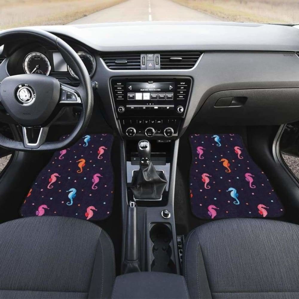 Watercolor Colorful Seahorse Pattern Front And Back Car Mats