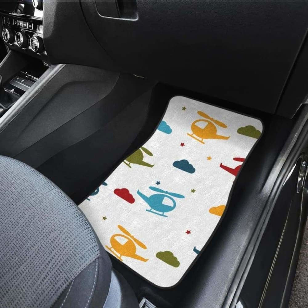 Colorful Helicopter Pattern Front And Back Car Mats