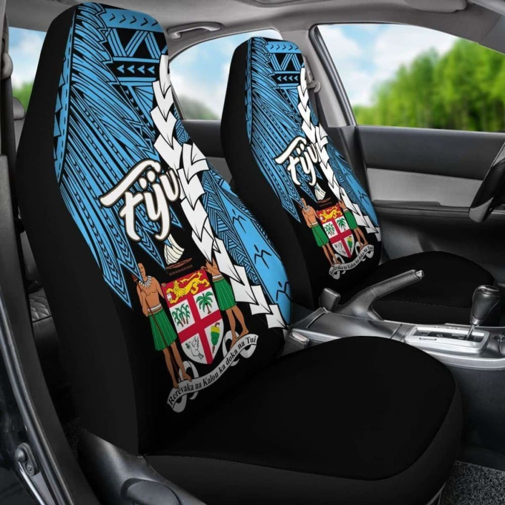 Fiji Polynesian Car Seat Covers - Tribal Wave Tattoo Flag Style -