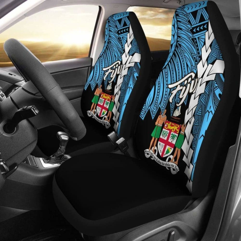 Fiji Polynesian Car Seat Covers - Tribal Wave Tattoo Flag Style -