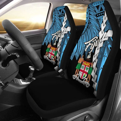 Fiji Polynesian Car Seat Covers - Tribal Wave Tattoo Flag Style -