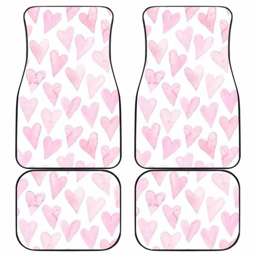 Watercolor Pink Heart Pattern Front And Back Car Mats