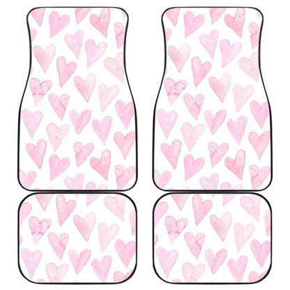 Watercolor Pink Heart Pattern Front And Back Car Mats