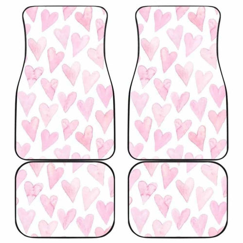 Watercolor Pink Heart Pattern Front And Back Car Mats