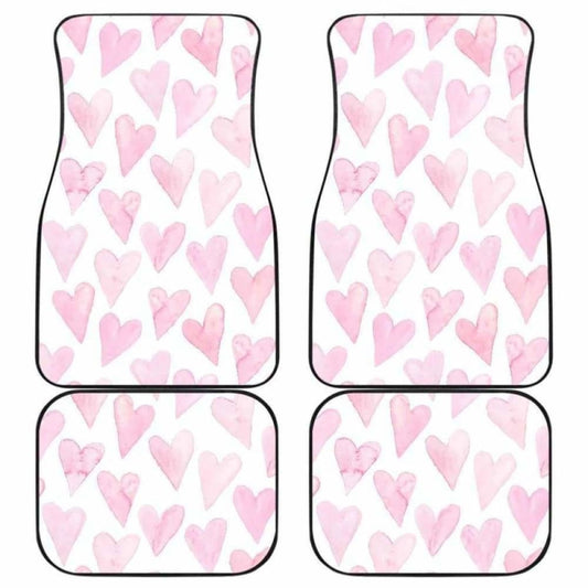 Watercolor Pink Heart Pattern Front And Back Car Mats