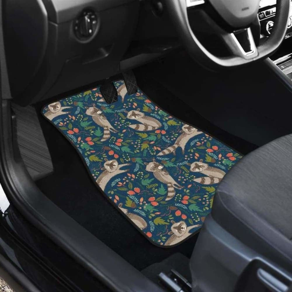 Raccoon Tropical Leaves Pattern Front And Back Car Mats