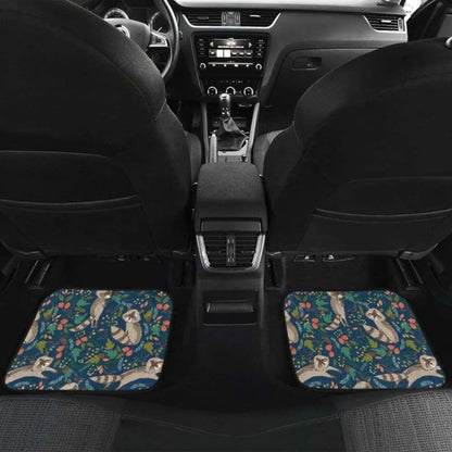 Raccoon Tropical Leaves Pattern Front And Back Car Mats