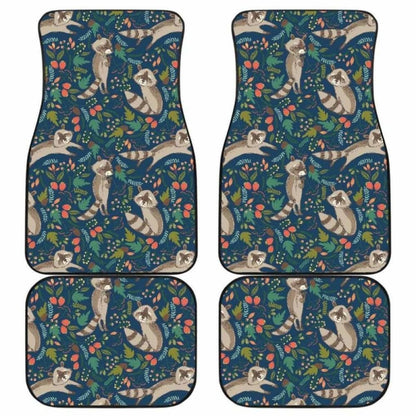Raccoon Tropical Leaves Pattern Front And Back Car Mats