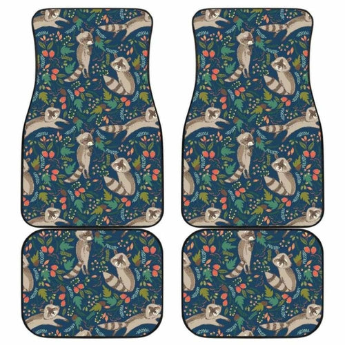 Raccoon Tropical Leaves Pattern Front And Back Car Mats