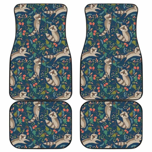 Raccoon Tropical Leaves Pattern Front And Back Car Mats