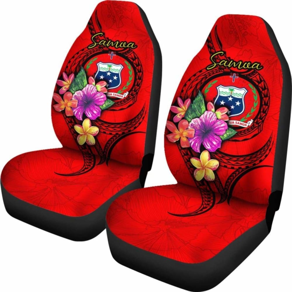 Samoa Polynesian Car Seat Covers - Floral With Seal Red -