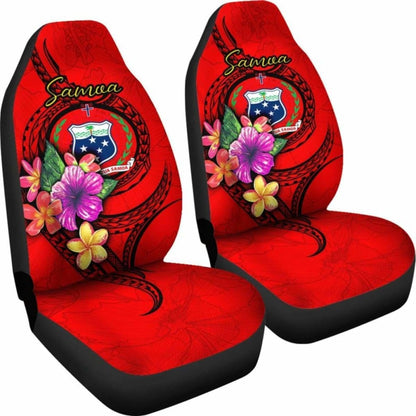 Samoa Polynesian Car Seat Covers - Floral With Seal Red -
