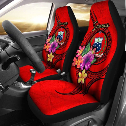 Samoa Polynesian Car Seat Covers - Floral With Seal Red -