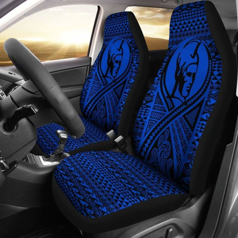 Hawaii Car Seat Covers - Polynesian King Tattoo Blue -