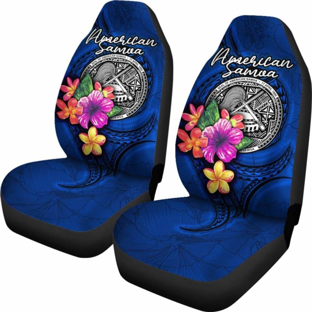 American Samoa Polynesian Car Seat Covers - Floral With Seal Blue -
