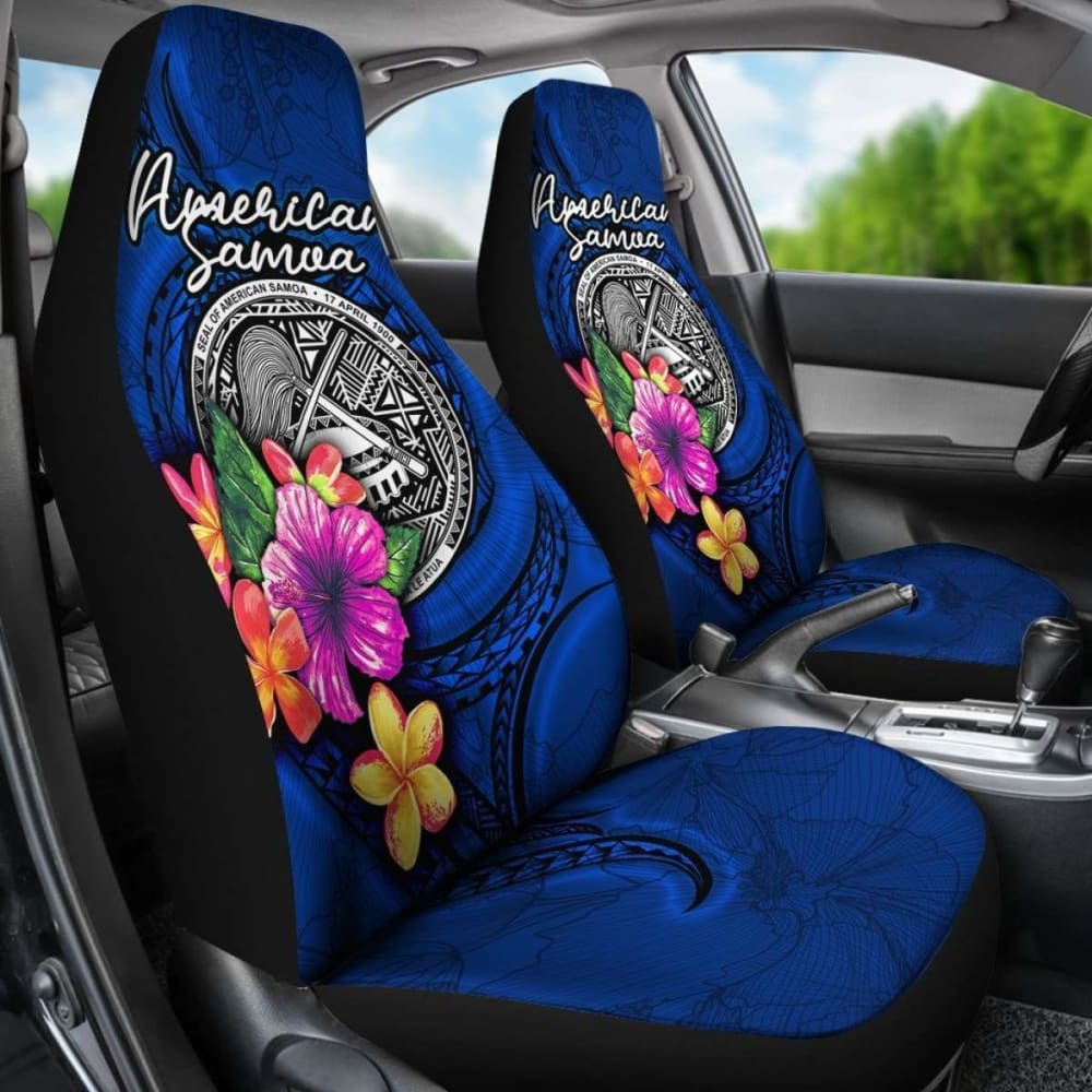 American Samoa Polynesian Car Seat Covers - Floral With Seal Blue -