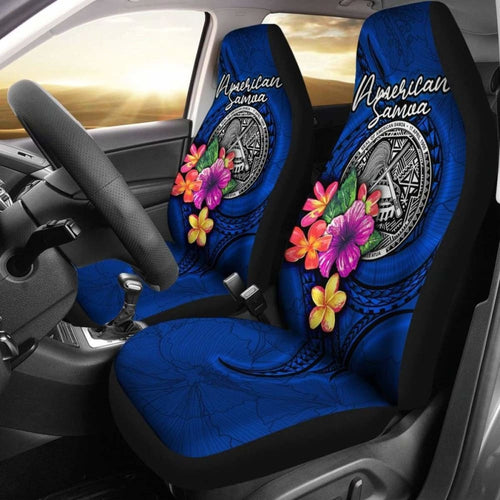 American Samoa Polynesian Car Seat Covers - Floral With Seal Blue -