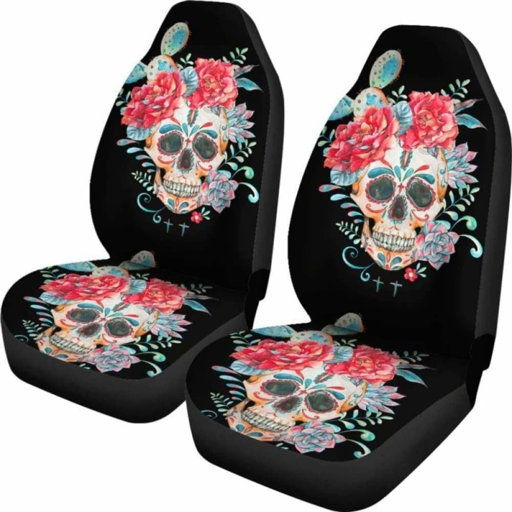 Set Of Pcs Floral Skull Car Seat Covers