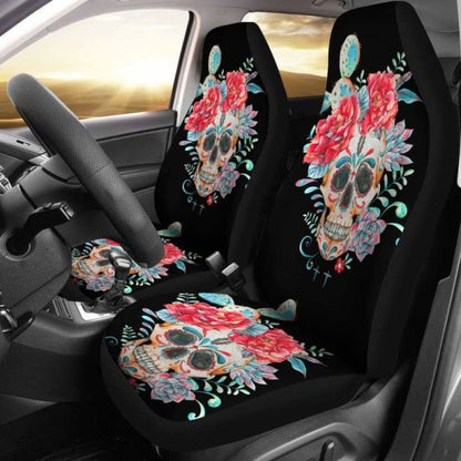Set Of Pcs Floral Skull Car Seat Covers