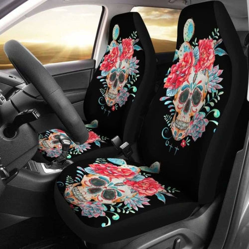 Set Of Pcs Floral Skull Car Seat Covers