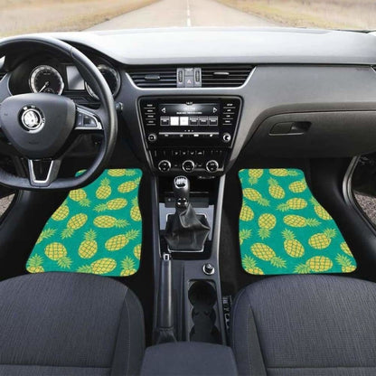 Pineapples Pattern Green Background Front And Back Car Mats