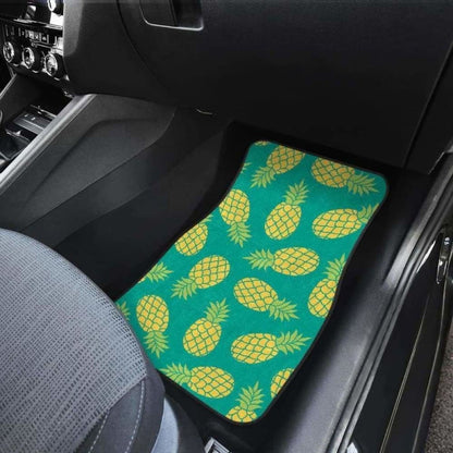 Pineapples Pattern Green Background Front And Back Car Mats