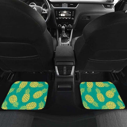 Pineapples Pattern Green Background Front And Back Car Mats