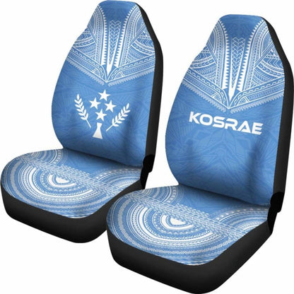 Kosrae Car Seat Cover - Kosrae Flag Polynesian Chief Tattoo Light Blue Version -