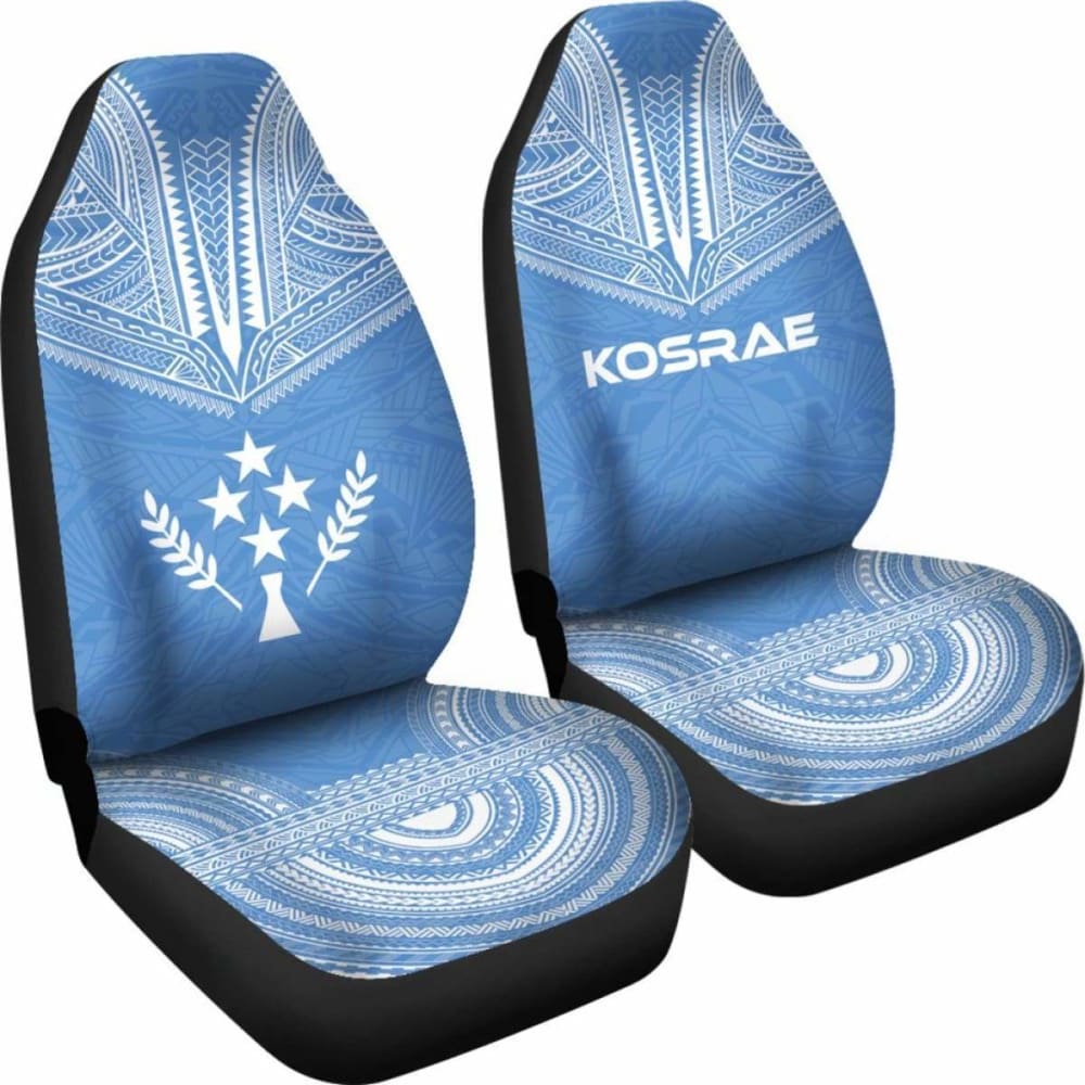 Kosrae Car Seat Cover - Kosrae Flag Polynesian Chief Tattoo Light Blue Version -
