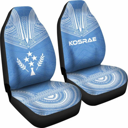 Kosrae Car Seat Cover - Kosrae Flag Polynesian Chief Tattoo Light Blue Version -