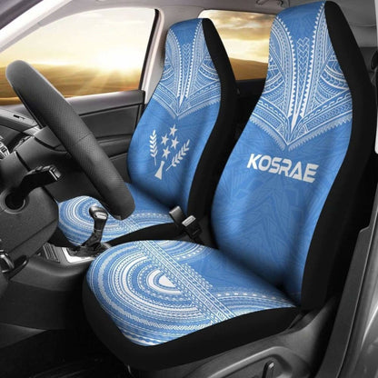 Kosrae Car Seat Cover - Kosrae Flag Polynesian Chief Tattoo Light Blue Version -