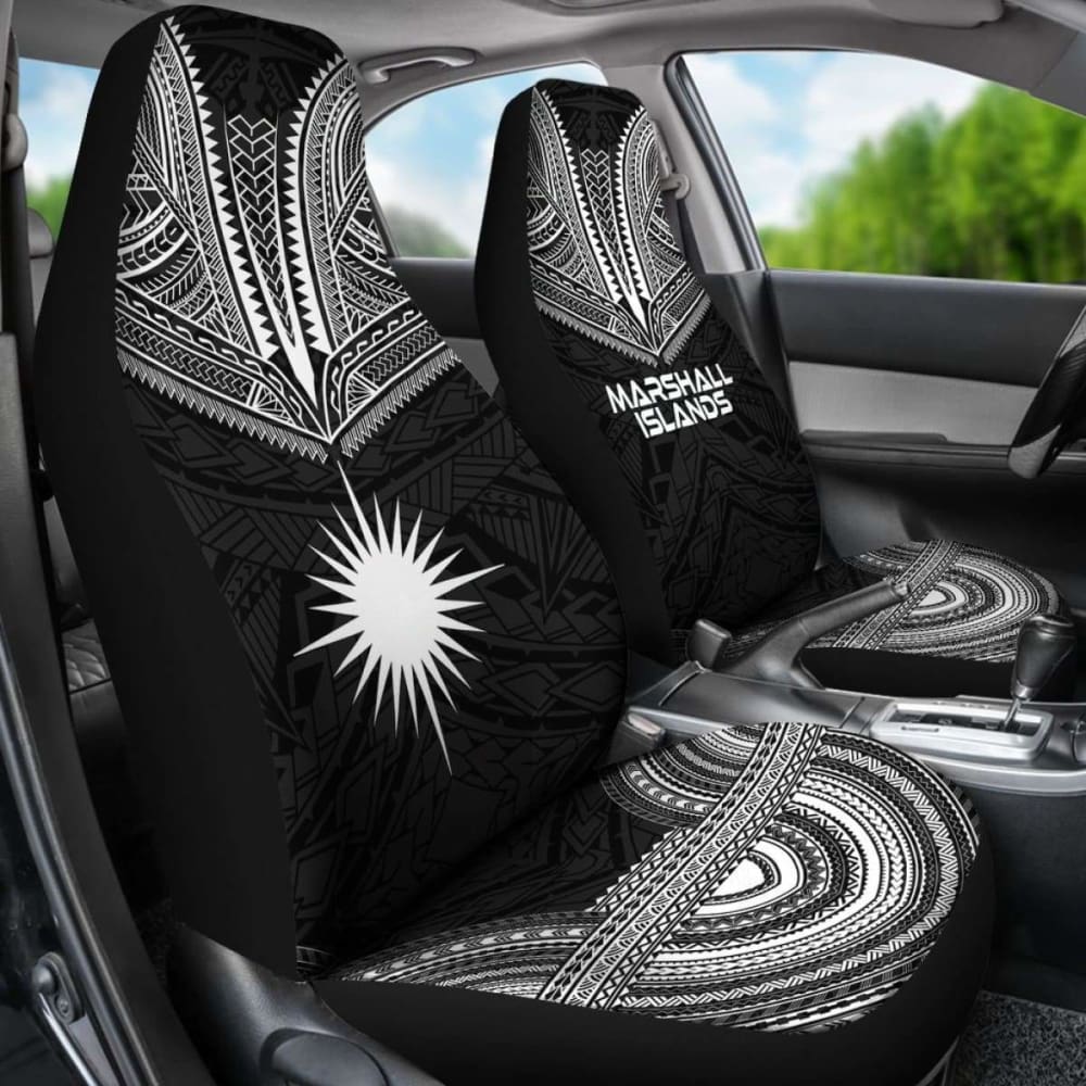 Marshall Islands Car Seat Cover - Marshall Islands Flag Polynesian Chief Tattoo Black Version -