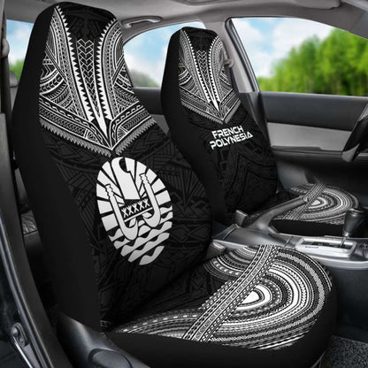 French Polynesian Car Seat Cover - French Polynesian Coat Of Arms Polynesian Chief Tattoo Black Version -