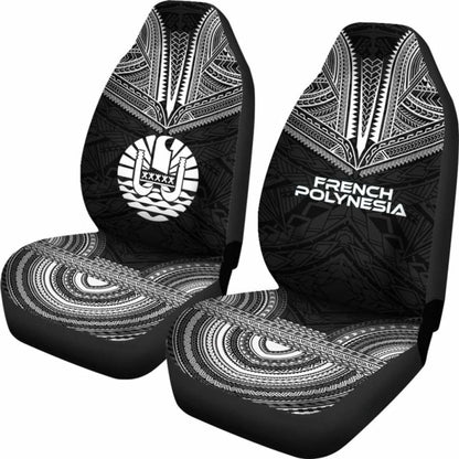 French Polynesian Car Seat Cover - French Polynesian Coat Of Arms Polynesian Chief Tattoo Black Version -