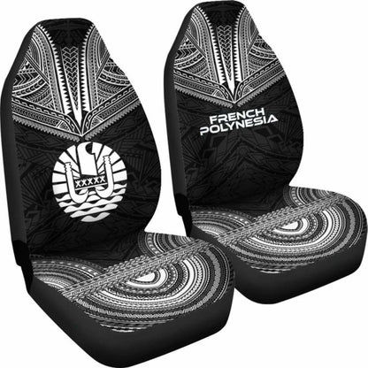 French Polynesian Car Seat Cover - French Polynesian Coat Of Arms Polynesian Chief Tattoo Black Version -