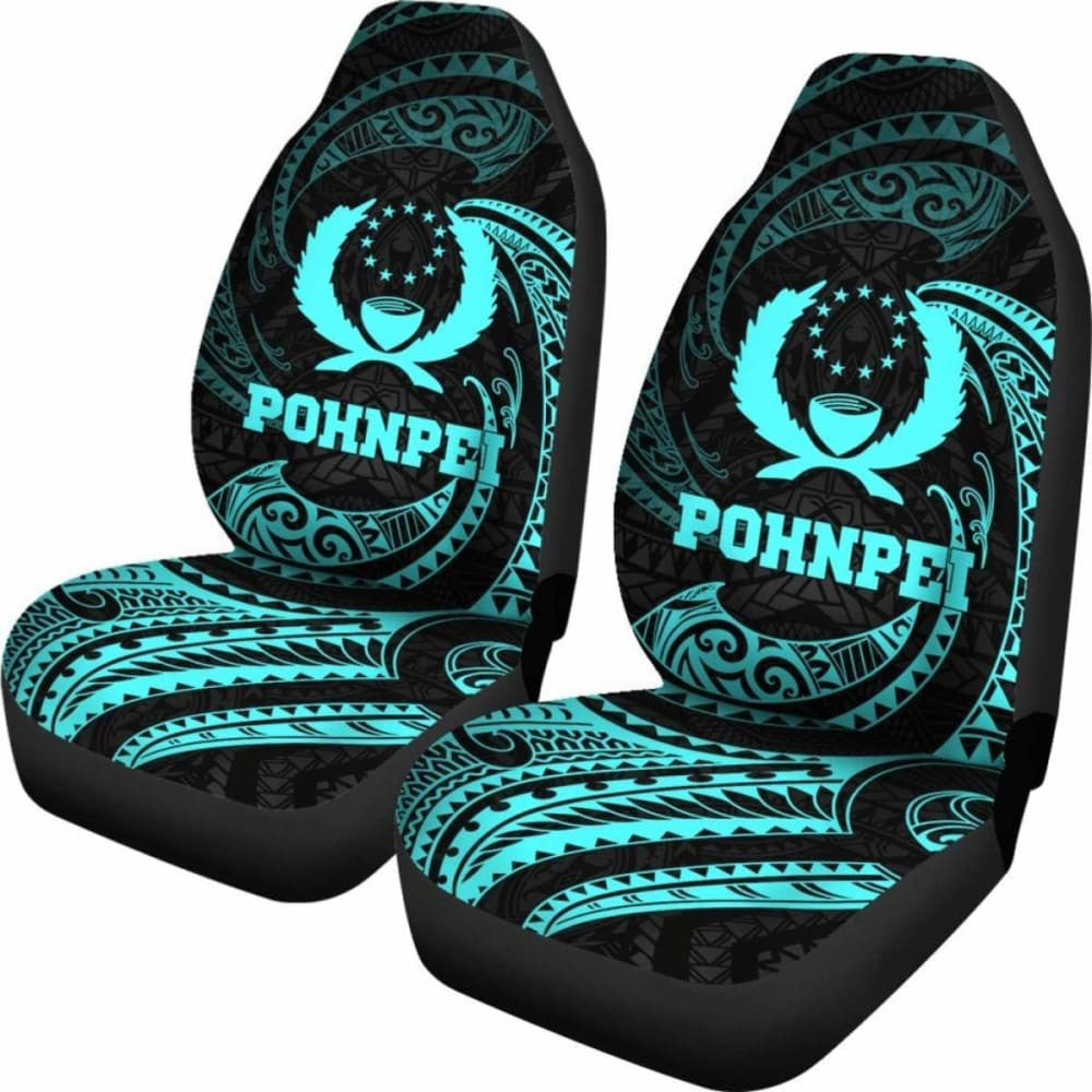 Pohnpei Micronesian Car Seat Covers - Neon Blue Tribal Wave -