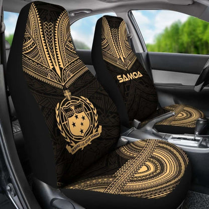 Samoa Car Seat Cover - Samoa Coat Of Arms Polynesian Chief Tattoo Gold Version -
