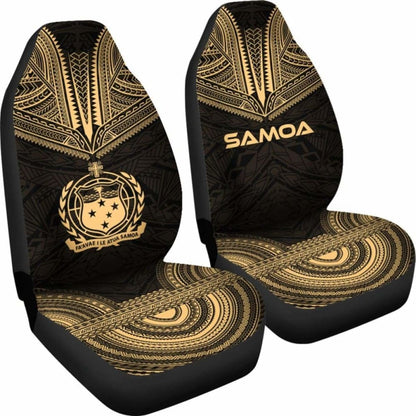 Samoa Car Seat Cover - Samoa Coat Of Arms Polynesian Chief Tattoo Gold Version -