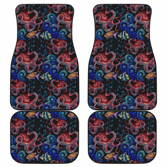 Octopus Sea Wave Tropical Fishe Pattern Front And Back Car Mats