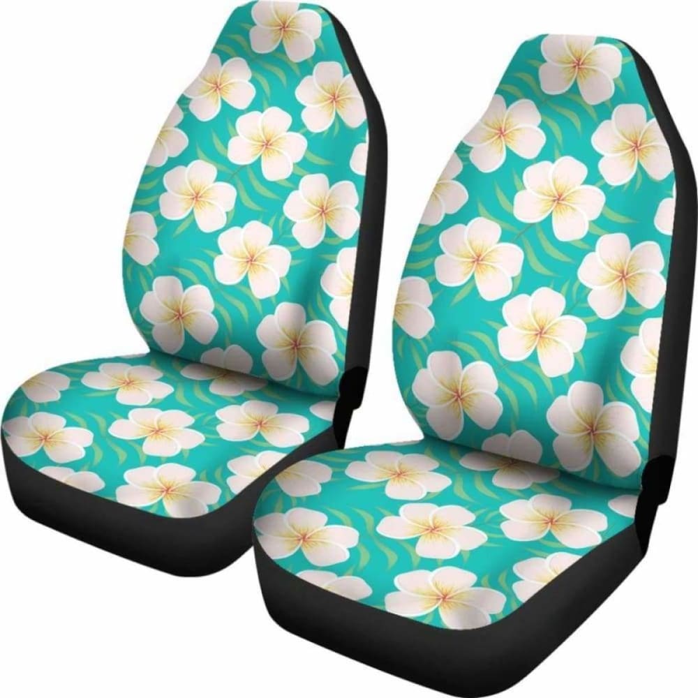 Dark Teal Plumeria Frangipani Hawaiian Flower Car Seat Covers Tropical Island Floral Pattern