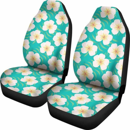 Dark Teal Plumeria Frangipani Hawaiian Flower Car Seat Covers Tropical Island Floral Pattern