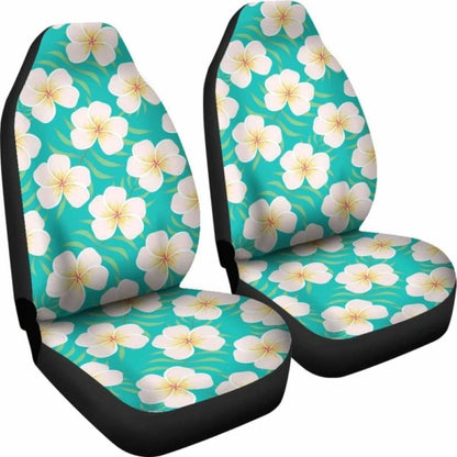 Dark Teal Plumeria Frangipani Hawaiian Flower Car Seat Covers Tropical Island Floral Pattern