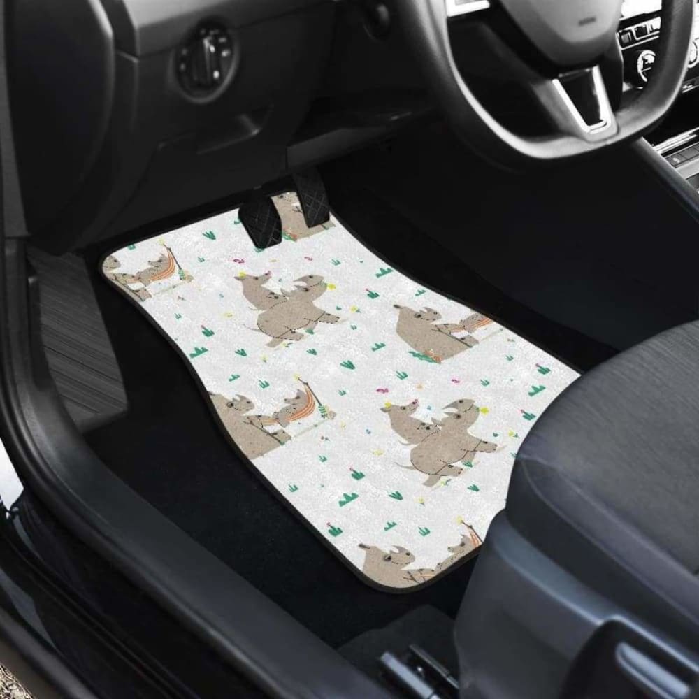 Cute Rhino Pattern Background Front And Back Car Mats