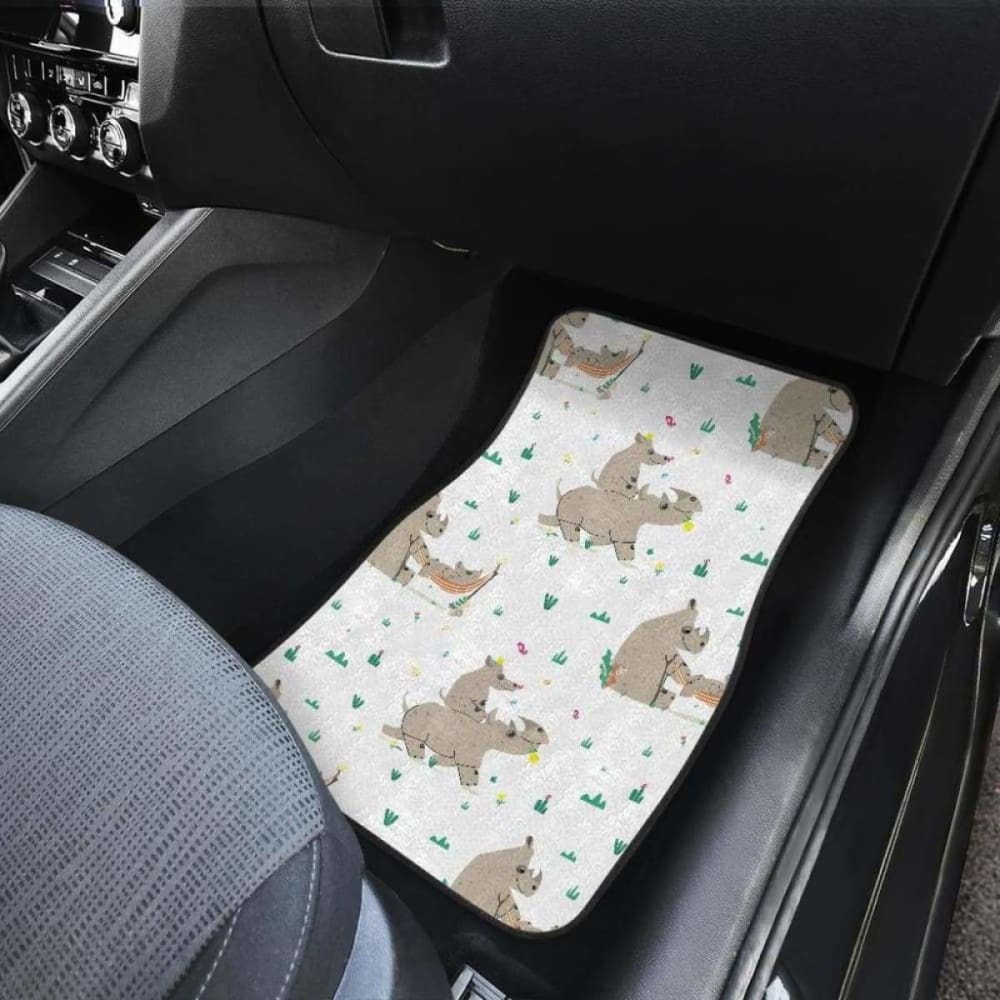 Cute Rhino Pattern Background Front And Back Car Mats