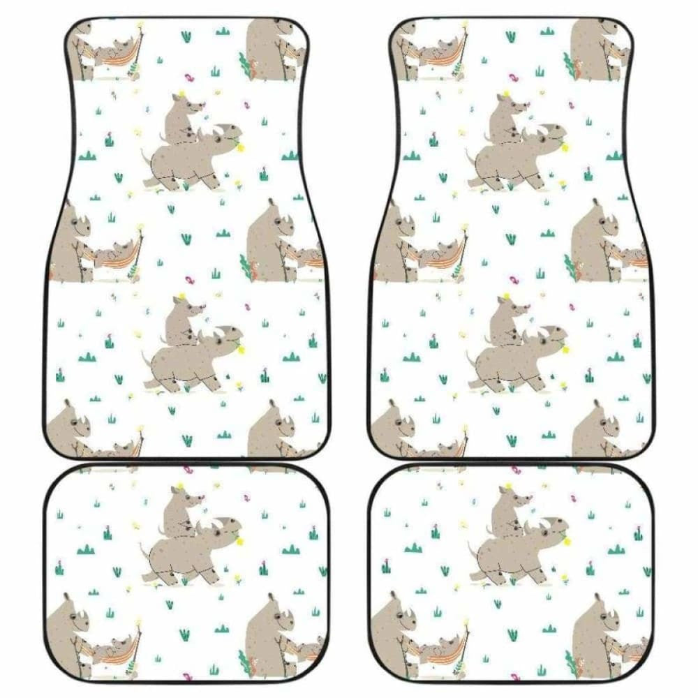 Cute Rhino Pattern Background Front And Back Car Mats