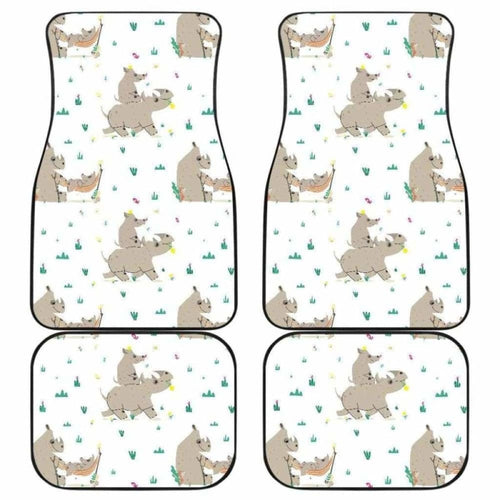Cute Rhino Pattern Background Front And Back Car Mats