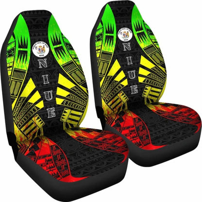 Niue Car Seat Covers - Niue Seal Polynesian Tattoo Reggae -