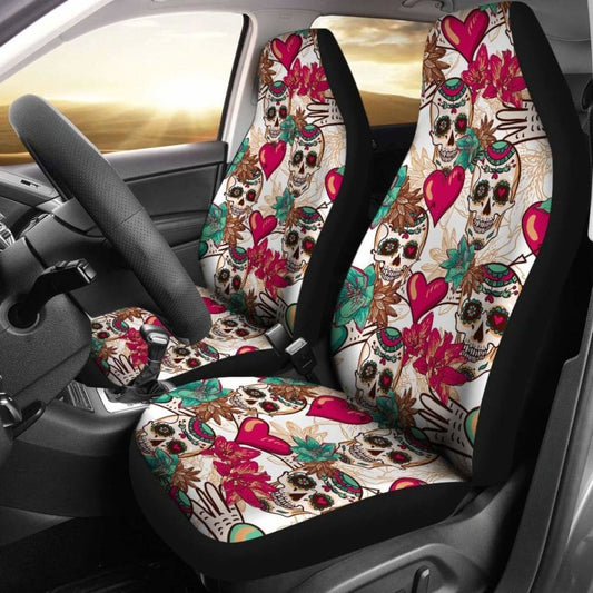 Skulls And Hearts Car Seat Cover